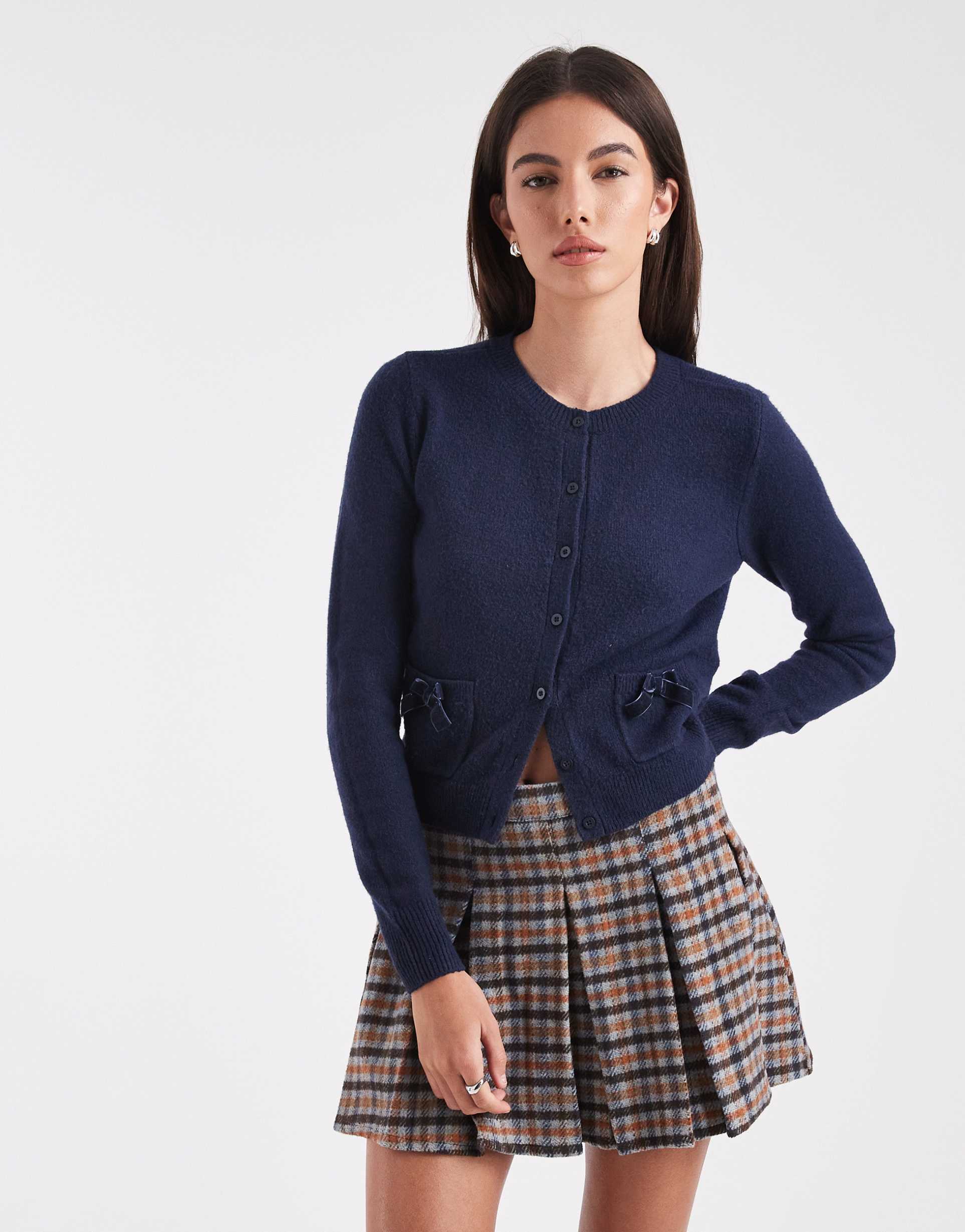 hollister bow detail cardigan in navy