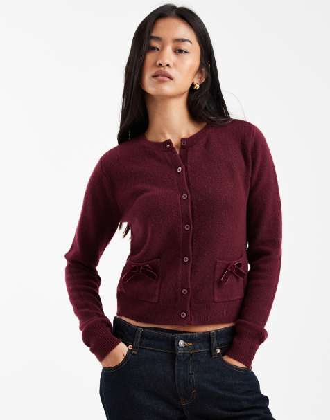 Hollister bow detail cardigan in red