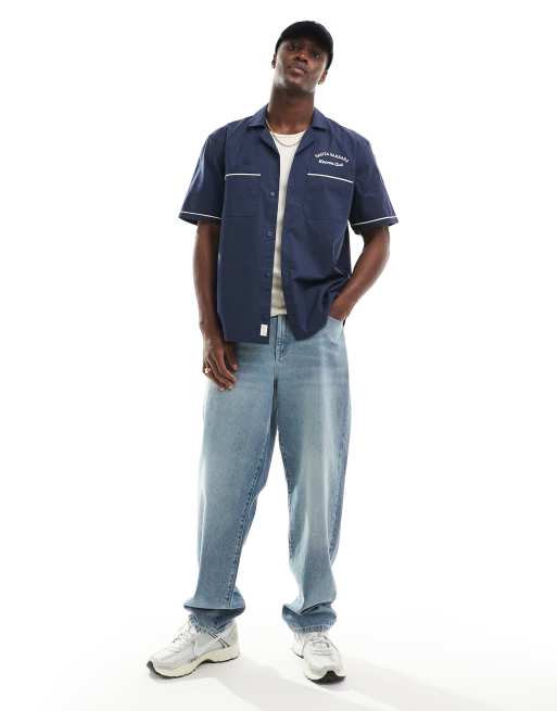 Hollister bowling shirt with back print in navy, 4 of 4