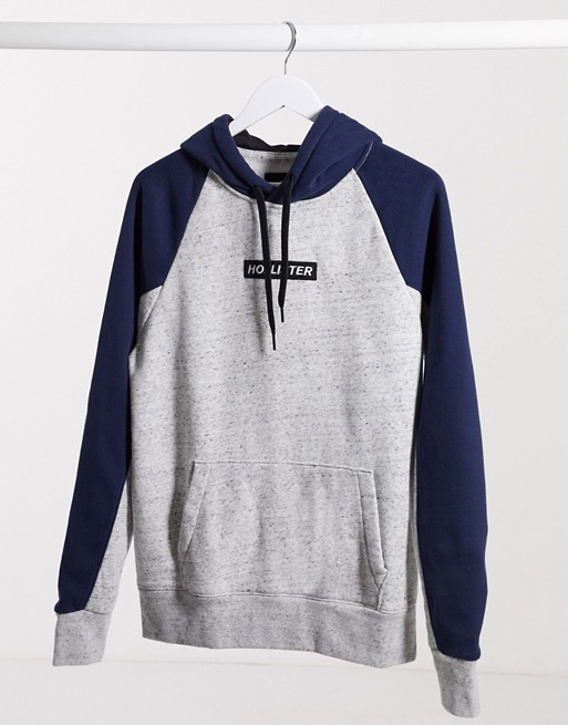 Hollister box logo color block hoodie in grey | ASOS