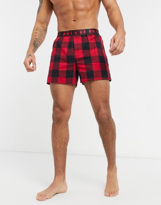 Hollister - Boxer a quadri rossi con elastico con logo