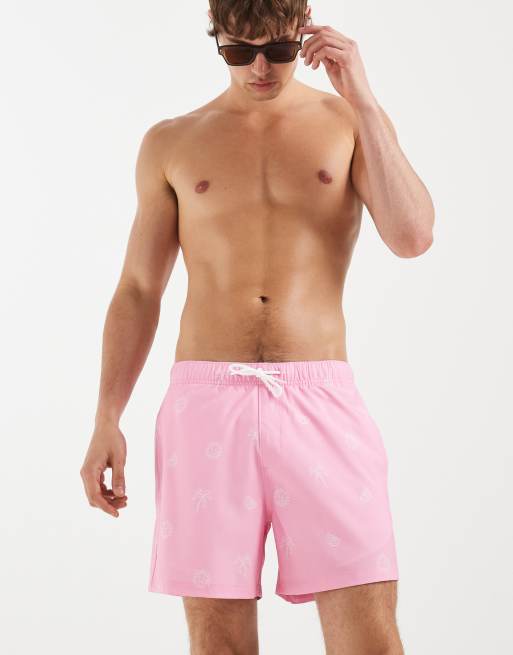 Hollister - Boxer da bagno rosa con micro stampa