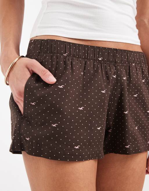 Hollister bóxers de pijama con estampado de logo Icon en marrón, 1 de 4