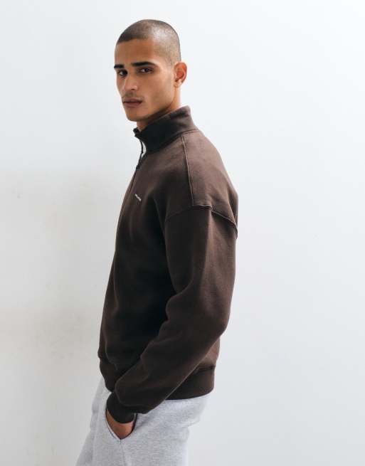 Hollister boxig sweatshirt med 1/4-dragkedja i brun, 3 av 5