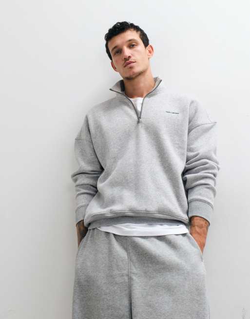 Hollister boxig sweatshirt med kvartslång dragkedja i ljusgrått, 1 av 5