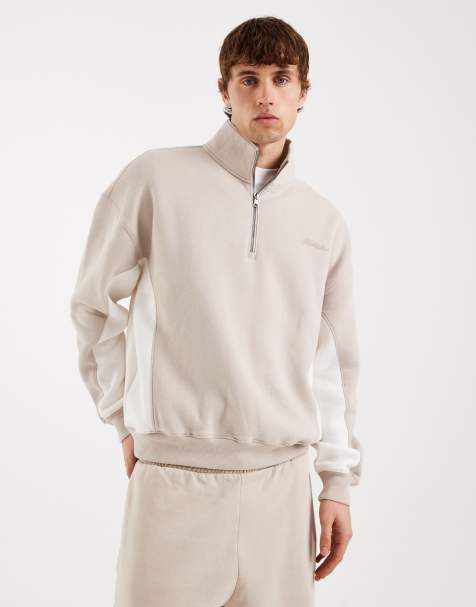 Hollister boxy 1/4 zip sweatshirt in beige color block - view 1
