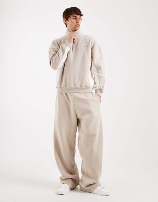 Hollister boxy 1/4 zip sweatshirt in beige colour block, 2 of 5