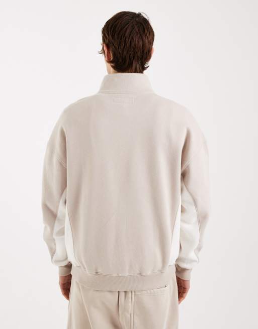 Hollister boxy 1/4 zip sweatshirt in beige colour block, 3 of 5