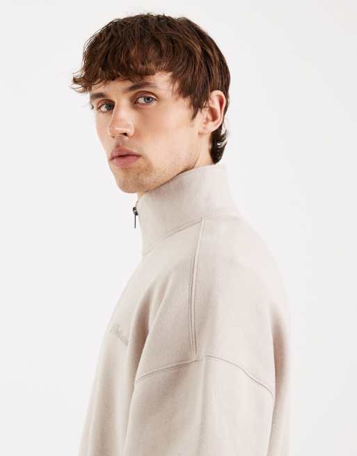 Hollister boxy 1/4 zip sweatshirt in beige colour block, 4 of 5