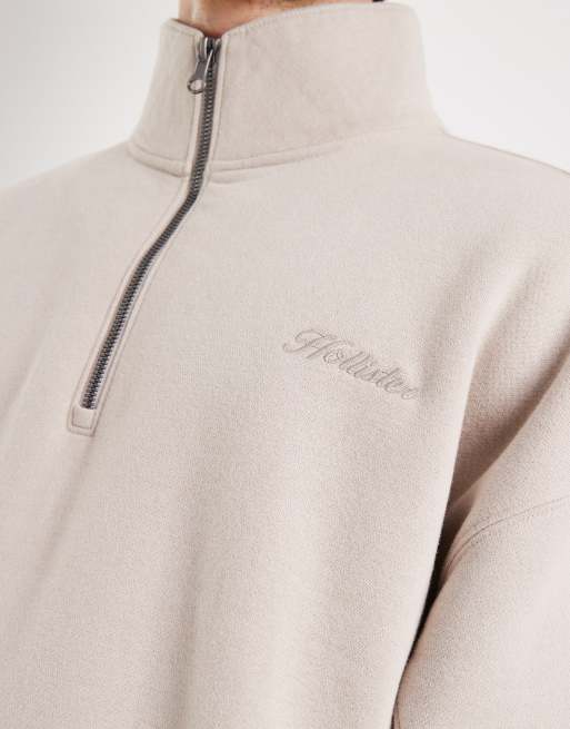 Hollister boxy 1/4 zip sweatshirt in beige colour block, 5 of 5