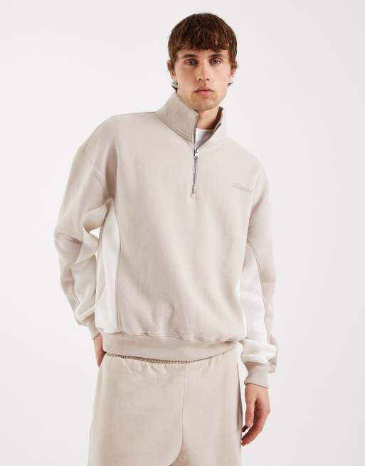 Hollister boxy 1/4 zip sweatshirt in beige colourblock