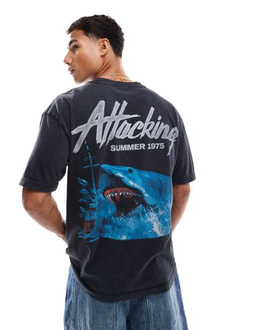 Hollister boxy americana large motif t-shirt in black multi