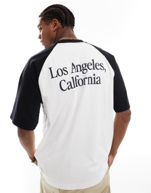 Hollister - Boxy baseball T-shirt van zware kwaliteit zwaargewicht met lange raglan mouwen en print op de rug in wit/zwart