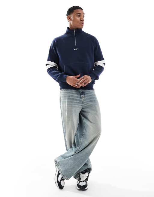 Hollister boxy contrast varsity logo detail quarter zip sweat top