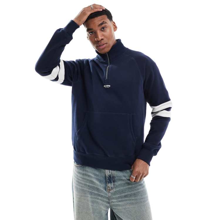 Hollister boxy contrast varsity logo detail quarter zip sweatshirt