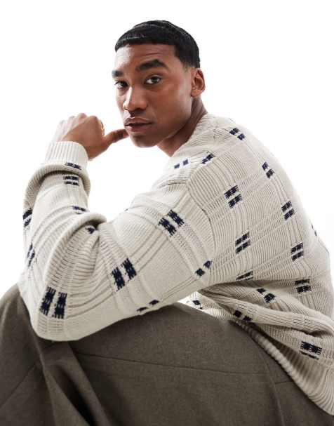 Hollister boxy crew neck jumper in geo pattern grey - view 1