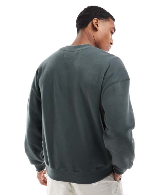 Hollister boxy crew neck sweat top in dark green, 4 of 4