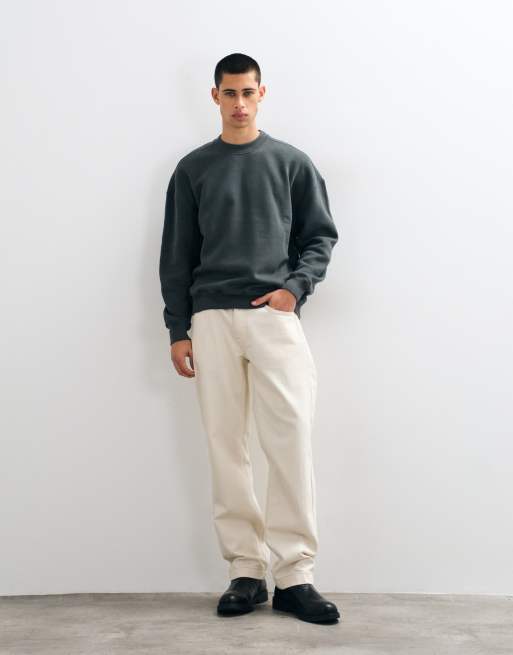 Hollister boxy crew neck sweatshirt in dark green, 2 of 5
