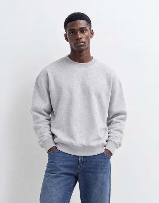 Hollister boxy crew neck sweatshirt in light grey, 8 of 9
