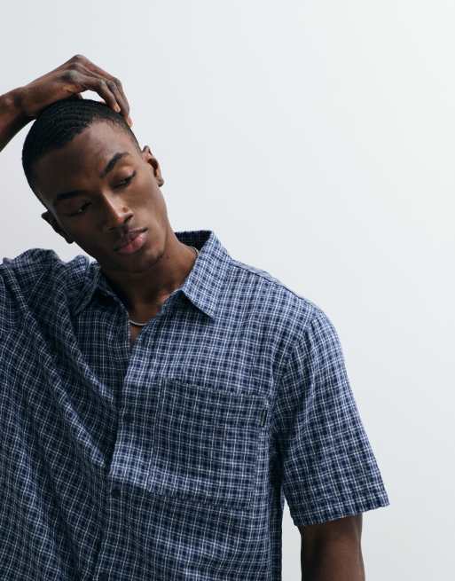 Hollister boxy cropped short sleeve shirt in blue check