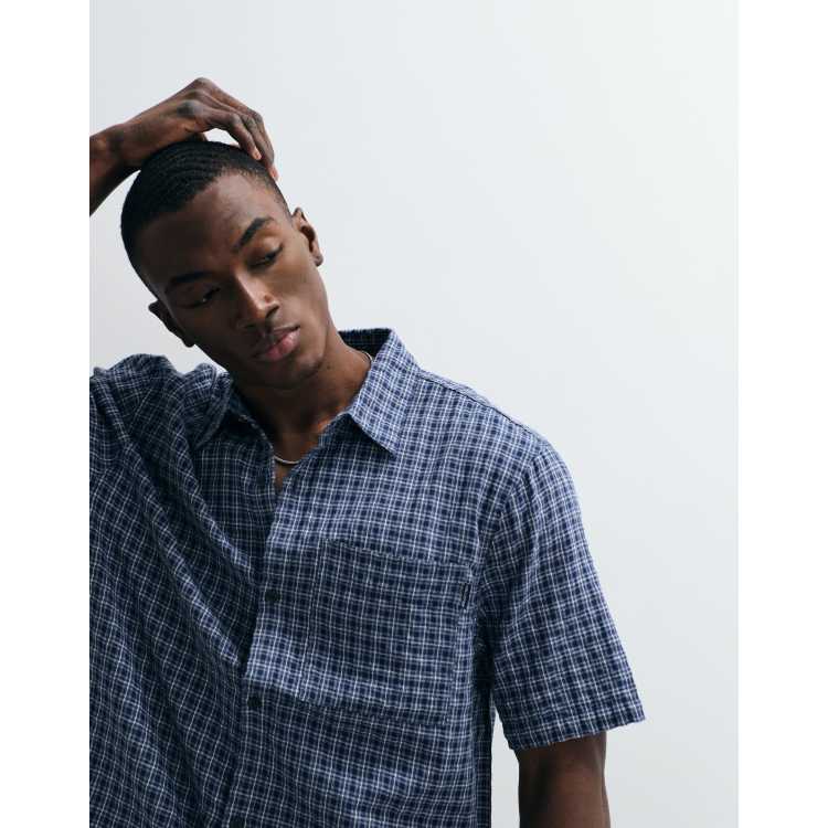 Hollister boxy cropped short sleeve shirt in blue plaid | ASOS