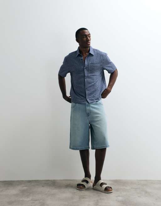 Hollister boxy cropped short sleeve shirt in blue plaid, 2 of 5
