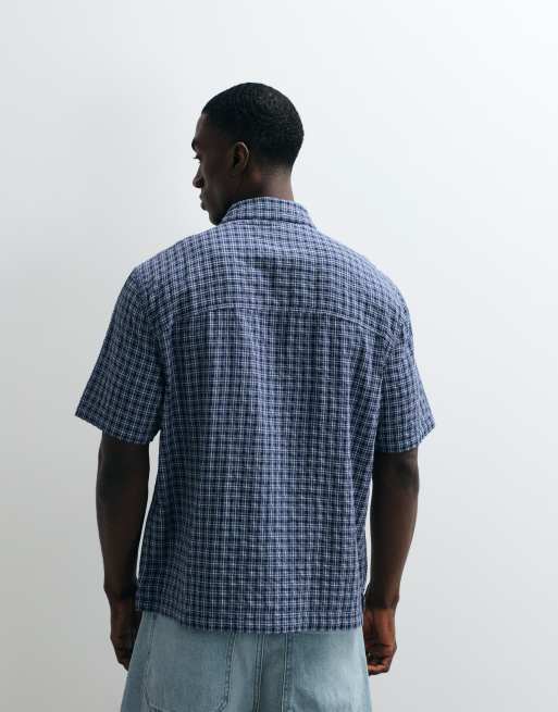 Hollister boxy cropped short sleeve shirt in blue plaid, 5 of 5