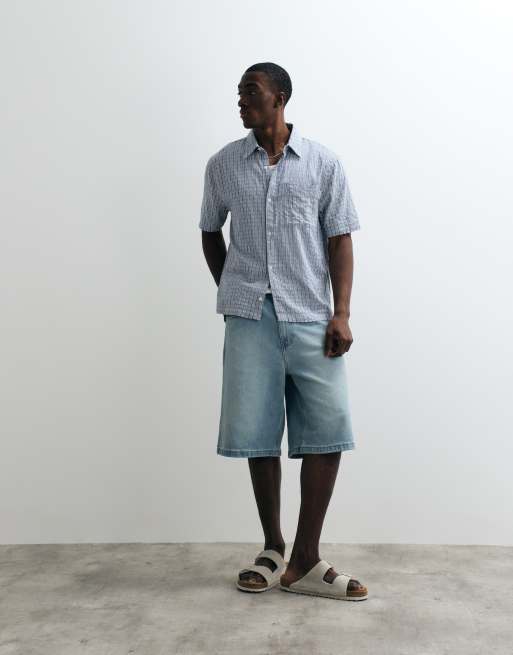 Hollister boxy cropped short sleeve shirt in taupe stripe, 2 of 5