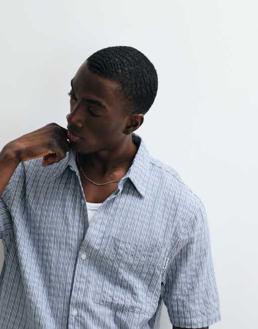 Hollister boxy cropped short sleeve shirt in taupe stripe, 3 of 5