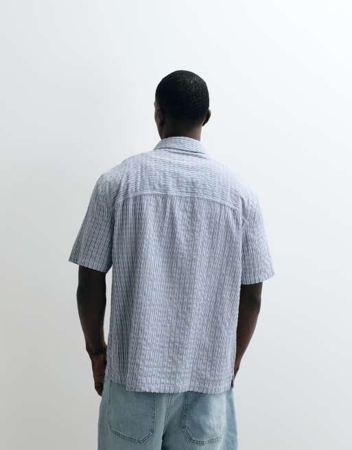 Hollister boxy cropped short sleeve shirt in taupe stripe, 5 of 5