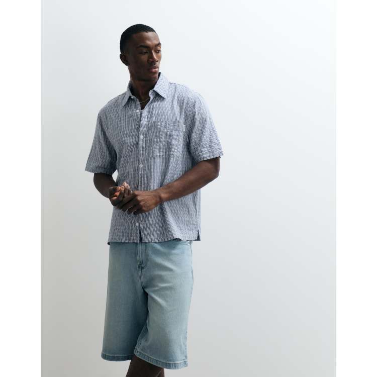 Hollister boxy cropped short sleeve shirt in taupe stripes | ASOS