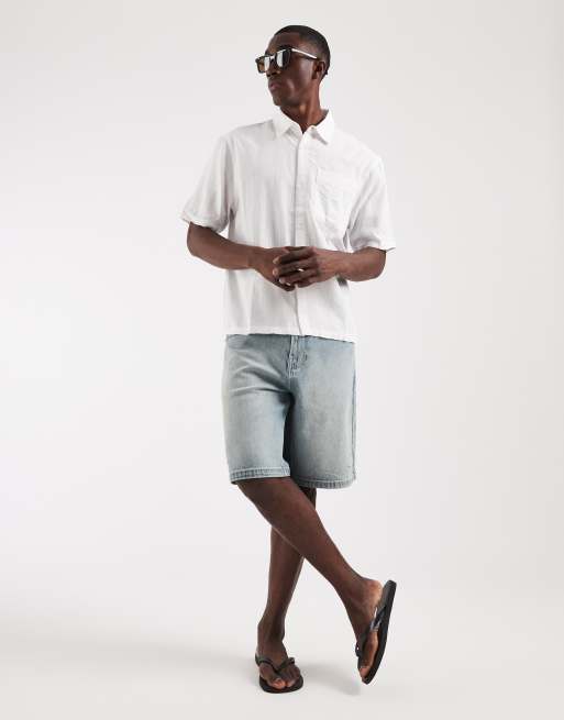 Hollister boxy cropped short sleeve shirt in white stripe, 2 of 5