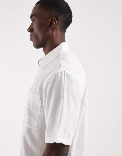 Hollister boxy cropped short sleeve shirt in white stripes, 4 of 5