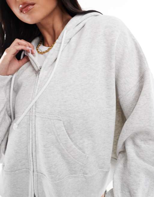 Hollister boxy cropped zip through hoodie in grey, 3 of 4
