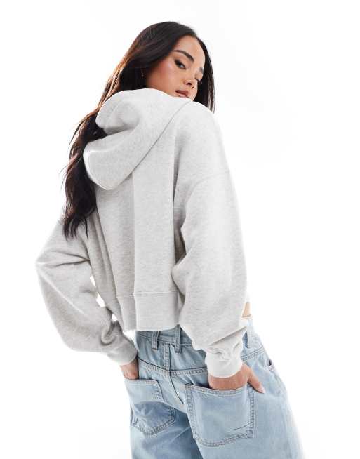 Hollister boxy cropped zip through hoodie in grey, 4 of 4