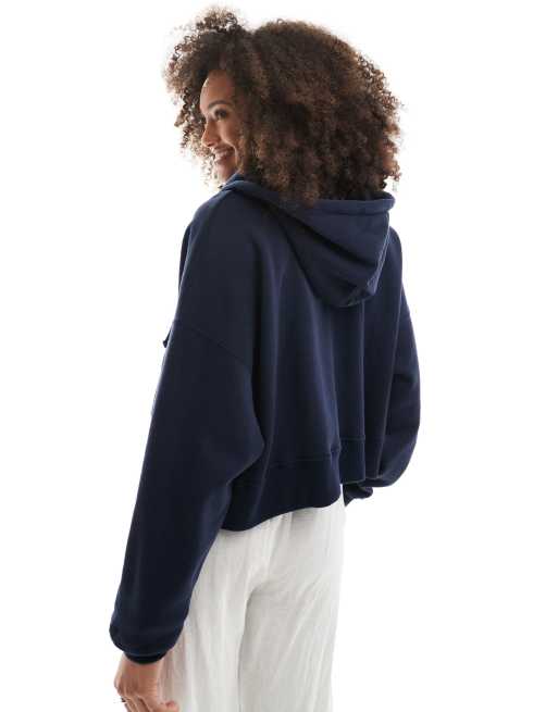  Host パーカー Medium ネイビー Hollister boxy cropped zip through hoodie in navy | ASOS