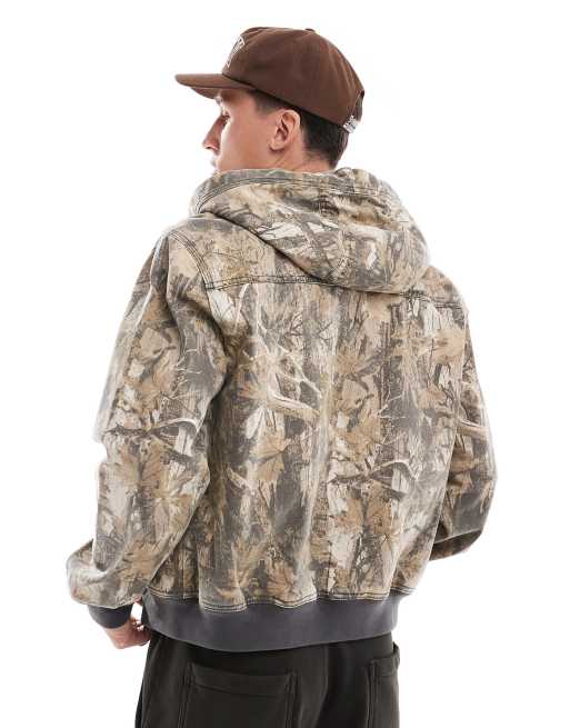 Hollister - Boxy denim jack met capuchon en camouflageprint in multi, 2 van 4