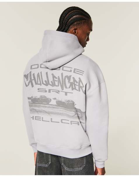 Hollister Boxy dodge challenger graphic hoodie in gray - view 1