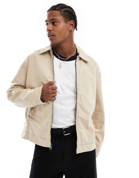 Hollister boxy fit cord collar workwear jacket in beige - view 1