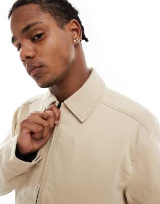 Hollister boxy fit cord collar workwear jacket in beige