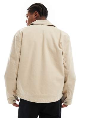 Hollister boxy fit cord collar workwear jacket in beige