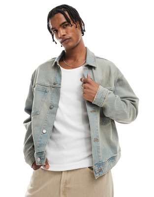 boxy fit denim jacket in gray wash
