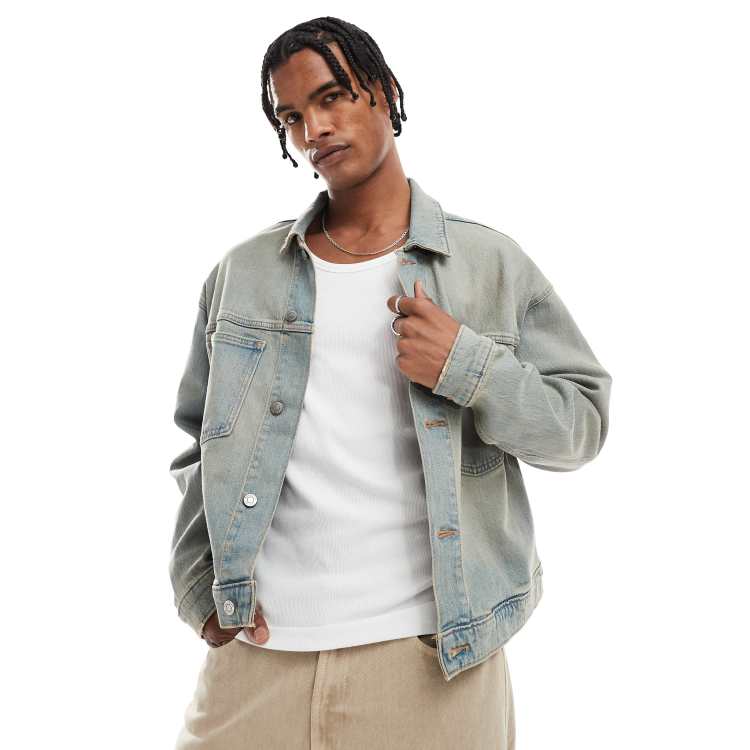 Hollister boxy fit denim jacket in gray wash | ASOS