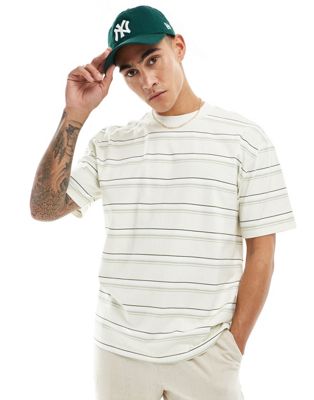 Hollister boxy fit heavy weight striped t-shirt in ecru
