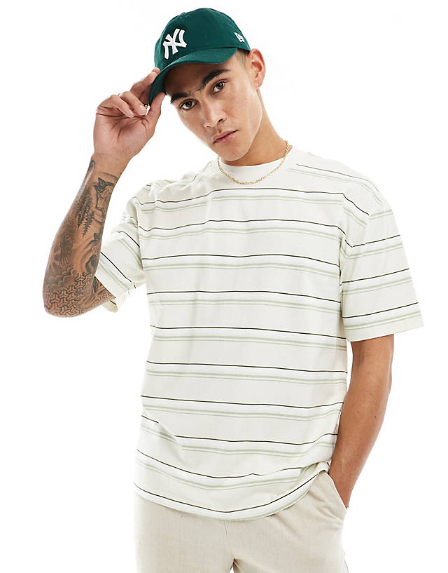 Hollister - boxy fit heavy weight striped t-shirt in ecru