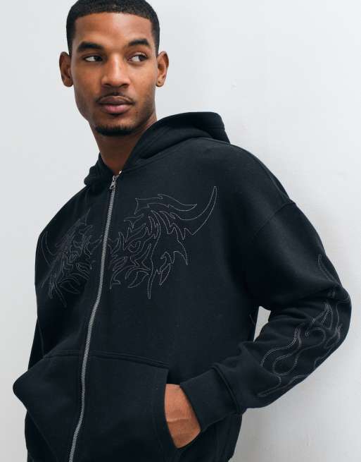 Hollister Boxy-Fit-Kapuzenpullover mit Ärmeldetail in Schwarz, 3 von 5