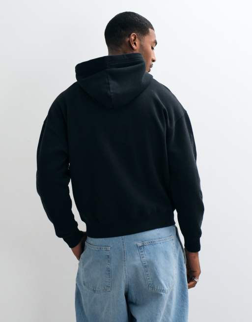 Hollister Boxy-Fit-Kapuzenpullover mit Ärmeldetail in Schwarz, 4 von 5