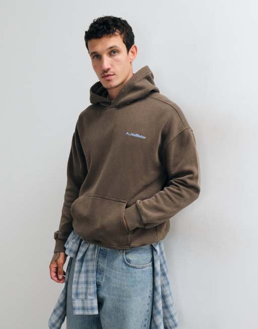 Hollister boxy fit logo hoodie in brown, 2 of 5