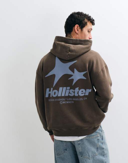 Hollister boxy fit logo hættetrøje i brun, 4 af 5
