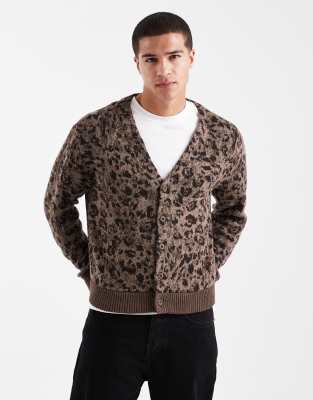 Hollister Hollister boxy fit long sleeve cardigan in leopard print-Green